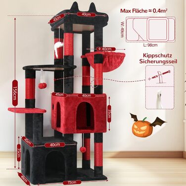 Драбина для котів Globlazer XL, Готичний стиль, сірий колір, 156 см, з будиночком, платформами та сизалевими стовпчиками