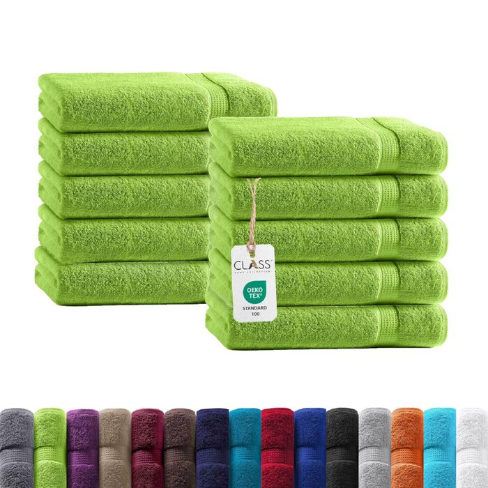 Набір рушників для рук Class Home Collection Ftee, 100% бавовна, м'які та гігроскопічні, з петелькою для підвішування, яблучно-зелені, 30x50 см, 10 шт.