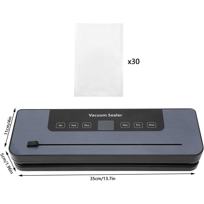 Вакуумний пакувальник Catoco 6-в-1: пакувальник, зварювач, з різаком, 30 пакетів, 38*18*7 см