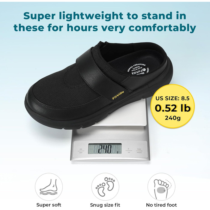 Домашні тапочки FitVille для чоловіків та людей похилого віку, широкі, з клямкою, чорні, розмір 41-50