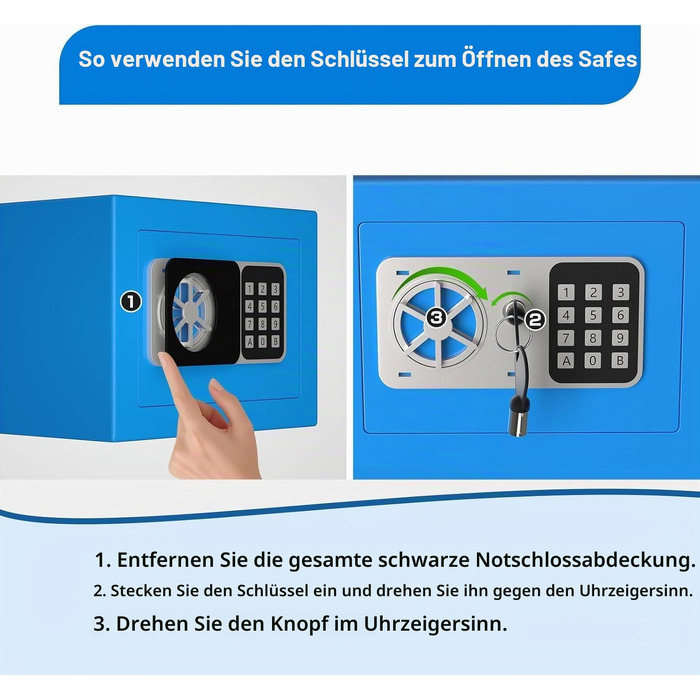 Цифровий мінісейф Safe Tresor на 6,8 л, синій — компактний домашній сейф для документів та цінностей з електронним замком та 2 ключами, 23 x 17 x 17 см