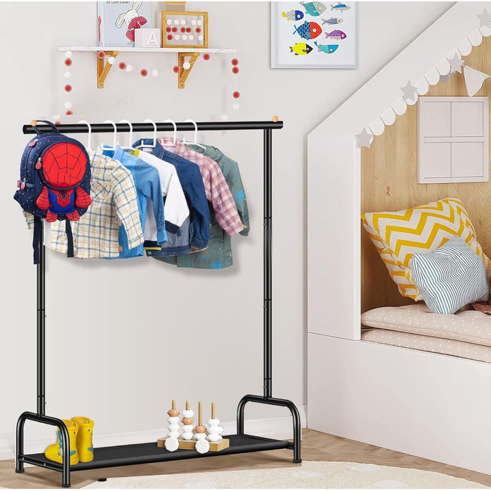Вішалка для одягу дитяча MISSLO металева з полицею - біла (чорна) для дівчаток та хлопчиків у кімнату, гардеробна стійка для спальні