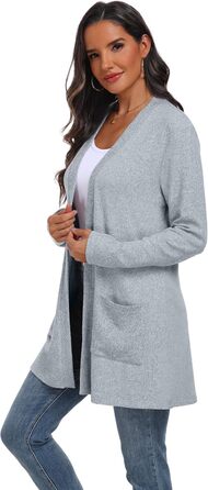 Жіночий в'язаний кардиган QIXING з кишенями, оливковий колір, розмір XL, для осені та зими. Зручний, дихаючий та теплий.