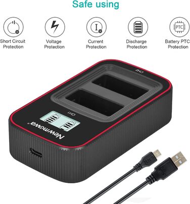 Зарядний пристрій Newmowa з LCD-дисплеєм Dual USB для Canon LP-E17 (EOS M3, M5, M6, 200D, 250D, 750D, 760D, 800D, Rebel T6i, T6s, 8000D, 9000D, Kiss X8i, Kiss X9, Rebel SL3)