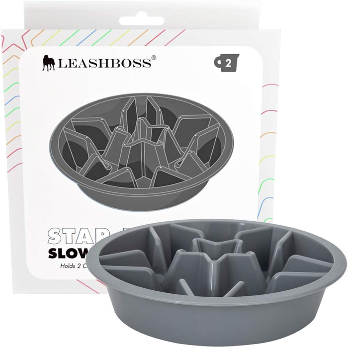 Миска Leashboss Anti Sling для собак - Лабіринт для підвищених місць годування, повільна годівниця для собак великих, середніх та малих порід (2 чашки - 19,1-20,3 см годівні отвори, сіра)