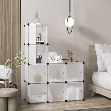 C&A HOME USBTM3TM3 Cube Storage Organizer with Doors, 8-Cube Shelf, Cabinet, DIY Plastic Modular Bookshelf, Living Room, 63 cm L x 31.5 cm W x 122.9 cm H White 008B-. Door