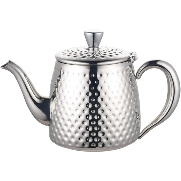 Café Olé Sandringham Teapot with Hammered Finish made from high-quality 18/10 stainless steel and surface – 0.5L, drip-free pouring, hollow handles (35oz, High-gloss polish)