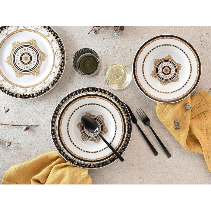 Creatable 15086, Majestic Series black, 12-piece tableware set, porcelain, multicolored, 31x30x24 cm
