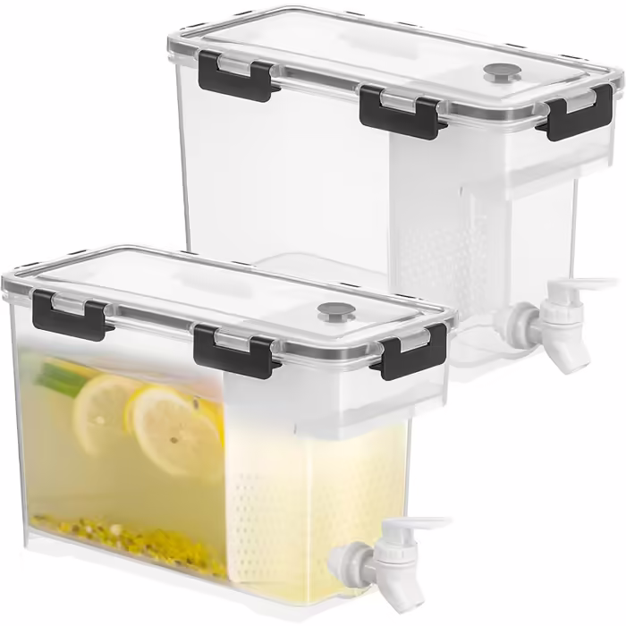MUXHEL 2 Pack Plastic Drink Dispensers with Tap, 3.5L Drink Cooler with Spout, Gray Lemonade Dispenser with Tap and Removable Filter Plate for Lemonade, Fruit Juice, Fruit Tea