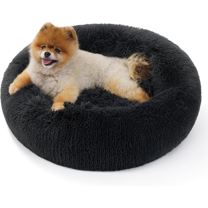 Кругле ліжко для котів та маленьких собак BEDSURE - м'яке, зручне, Ø 60 см, темно-сірий колір, розмір 60x60x14 см