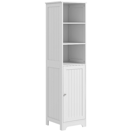 Шафа для ванної кімнати Kleankin, 40x38x160 см, з 3 відкритими полицями та 1 закритим відділенням. Шафа для зберігання у ванну кімнату та вітальню, колір білий.