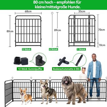 Вольєр для цуценят 544 см, 80 см висота, 8-секційний складний вольєр для тварин з дверцятами, вольєр для собак, котів, кроликів, для саду, збірка без інструментів