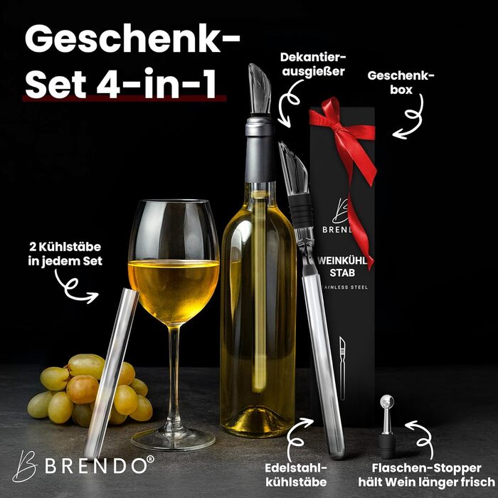 Охолоджувач для пляшок та шампанського Brendo Weinkühler з нержавіючої сталі (набір 2 шт.) | Охолоджувач для вина, шампанського, білого вина | Подарунковий набір для чоловіків та жінок