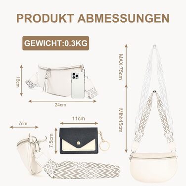 Жіноча сумка через плече з широким ремінцем, бананка з натуральної шкіри, стильна з багатьма відділеннями для карток, кросбоді, гаманець жіночий (білий)