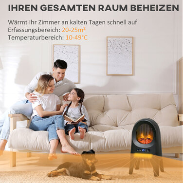 HOMCOM 2000 Вт обігрівач з таймером, 3 режими, електрообігрівач з LED-ефектом полум'я, захистом від перегріву та перекидання, 33,7x25,5x60,4 см для затишного тепла