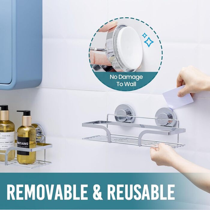 Поличка для душу TAILI без свердління, регульована, набір 2 шт. з гачками, нержавіюча сталь, чорний/срібний, органайзер для душу, кухні, ванної кімнати