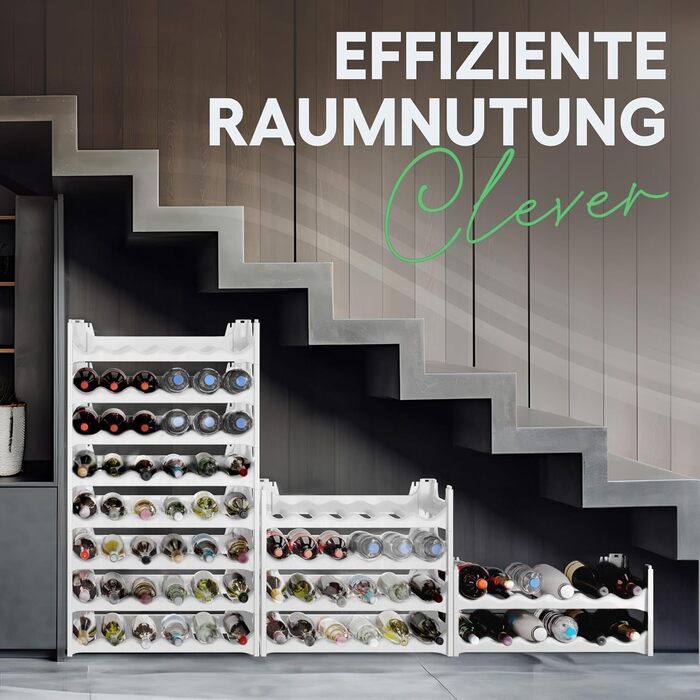 Plastic bottle rack for 36 bottles, expandable, stackable wine rack, white, beverage rack bottle shelving system, shelf for drinks, bottle cabinet, liquor rack