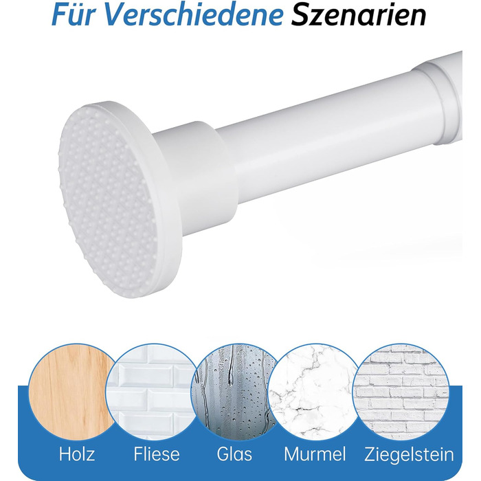 Висувна штанга для душу, штанга для душу без свердління, кріпиться без свердління, для шафи (70-195 см, білий)