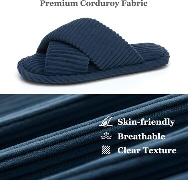 Жіночі тапочки GOEWY з Memory Foam, з тканинного матеріалу для дому, відкриті, з перехресними ремінцями та бантиком, антиковзаюча підошва. Зручні та модні шльопанці як стильний подарунок. (Темно-синій, 40/41.5 EU)