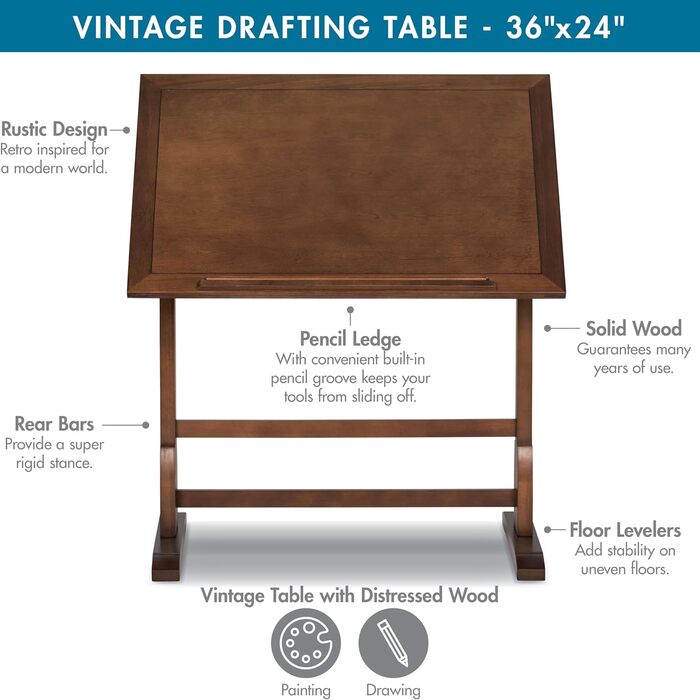 Adjustable Craft Table with Rustic Oak Top - Studio Desk for Hobbies & Art