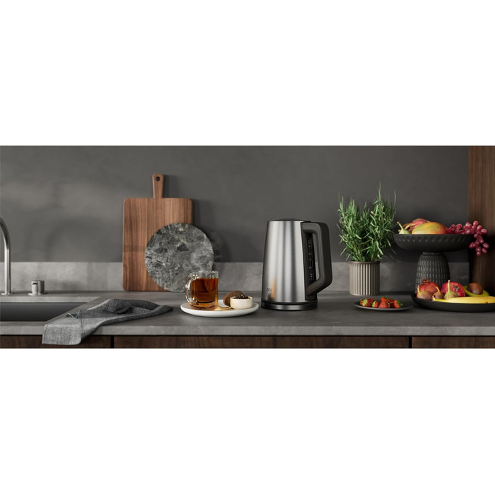Електрочайник AEG K5-1-6ST Deli 5, 2400 Вт, 1,7 л, 5 температур, нержавіюча сталь, авто відключення, захист від протікання, відкривання однією рукою