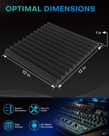 Акустичний поролон Knightsacoustic для звукоізоляції студії, панелі-поглиначі шуму 30x30x2.5 см, чорний (52 шт)