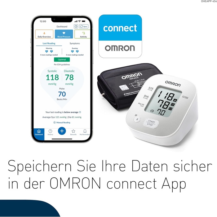Тонометр OMRON X2 Smart+ з Bluetooth, клінічно перевірений, універсальна манжета 22-42 см, безкоштовний додаток, сертифікат Deutscher Hochdruckliga