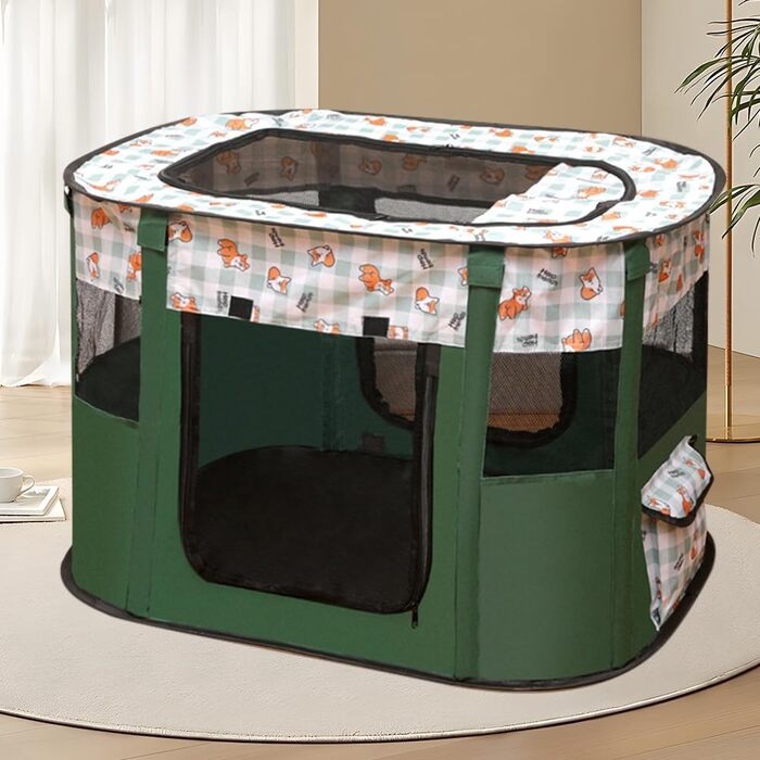 Клітка-манеж для цуценят та тварин, 70x55x40 см. Оксфорд, водовідштовхувальний манеж для собак, кроликів, котів та морських свинок. Для дому та вулиці (темно-зелений)