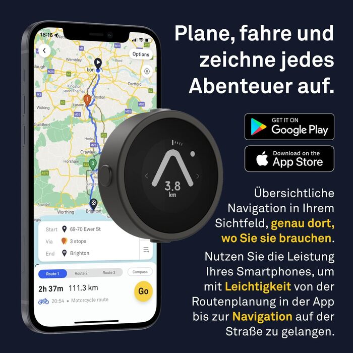 GPS-навігатор для мотоцикла BEELINE, водонепроникний, з кріпленням на кермо, світова навігація, до 30 годин автономної роботи, USB-заряджання, сумісний з рукавичками, сріблястий