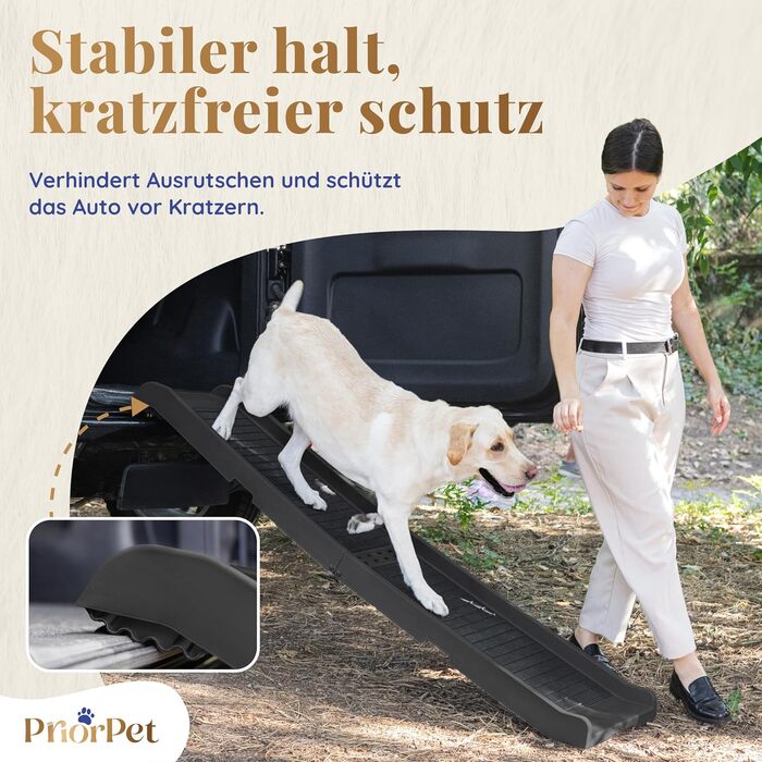 Рампа для собак у машину, складана – 174 см, 38 см – чорна, з протиковзким покриттям, для великих собак, до 85 кг – підходить для авто та SUV