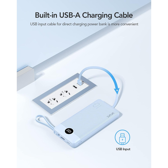 Power Bank VRURC 10000mAh з 4 кабелями: портативний акумулятор USB-C для iPhone, Huawei, Samsung та Android (синій)