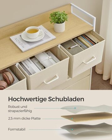 SONGMICS Chest of Drawers, Cabinet, 7 Fabric Drawers with Handles, Metal Frame, Industrial Design, Vintage Brown-Ink Black LTS137B01 (Cream White + Cloud White, 28.5W x 98D x 85H cm)