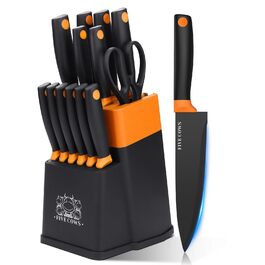 Набір кухонних ножів FIVE COWS з 14 предметів: професійний набір ножів для дому (Оранжевий)