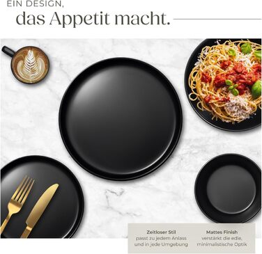 Набір посуду tectake® на 6 осіб, 30 предметів, чорний, з тарілок, мисок, глибоких тарілок та салатників