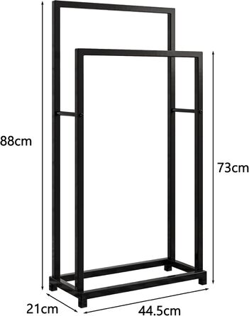 Підставка для рушників, тримач рушників, підлогова стійка з 3 перекладинами, для ванної кімнати, сталева, чорна, 2 яруси