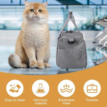 Складана переносна клітка для собак та котів, сумка-переноска для подорожей, авто, літака. Легка, дихаюча переноска для малих та середніх котів, кроликів, цуценят до 6.8 кг (сіра)