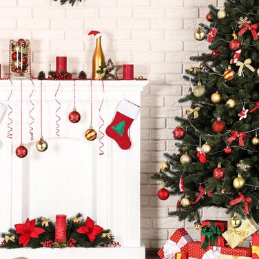 Набір ялинкових прикрас 50 шт. Червоні та золоті кулі для ялинки, міцний пластик, з гачками, для дому та саду