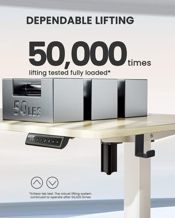 Ергономічний регульований стіл ErGear 120x60 см для дому та офісу, стіл-трансформер з електроприводом, 4 пам'яті, натуральний колір