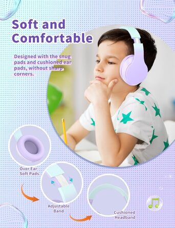 Xunpuls Бездротові навушники для дітей Bluetooth Over-Ear з мікрофоном (фіолетові)