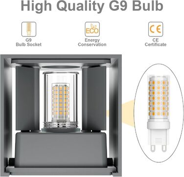 Кліттен LED настінний світильник 2 шт. з змінною G9 лампою, тепле біле світло 3000K, алюміній, для внутрішнього та зовнішнього використання, регульований кут освітлення, для вітальні, саду, антрацит (сірий)