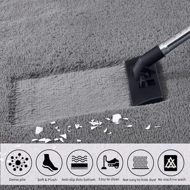 Пухнастий килим Hochflor, для вітальні, м'який, з антиковзаючою основою, можна прати, 120x160 см, сірий