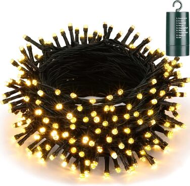 Льокотна гірлянда Joomer на Різдво, 20 метрів, 200 LED, з батарейками, таймером, 8 режимів, для прикраси ялинки, балкону, кімнати, вечірки, шлюбу, свята, вологостійка, тепле біле світло, провід теплий білий/зелений