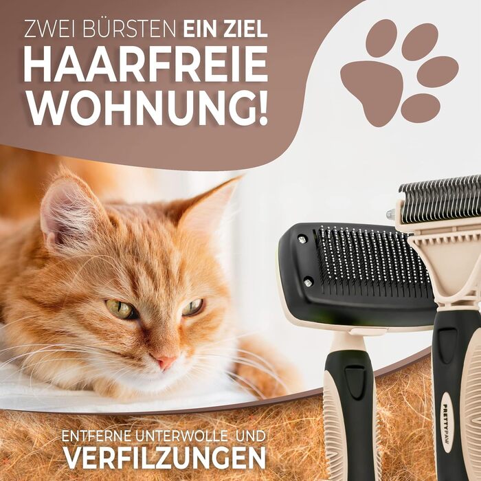 Pretty Paw® Profi Набір для догляду за котами: щітка та аксесуари для грумінгу | Безпечна та гігієнічна | Підходить для короткої та довгої шерсті