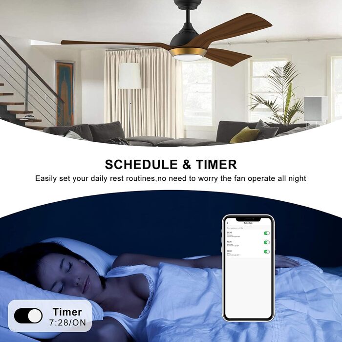 Стеляний вентилятор Reiga з LED-підсвічуванням та пультом керування, 132 см, білий, DC-двигун, тихий, 6 швидкостей, 3 колірні температури, для внутрішнього та зовнішнього використання (3 лопаті, чорний)