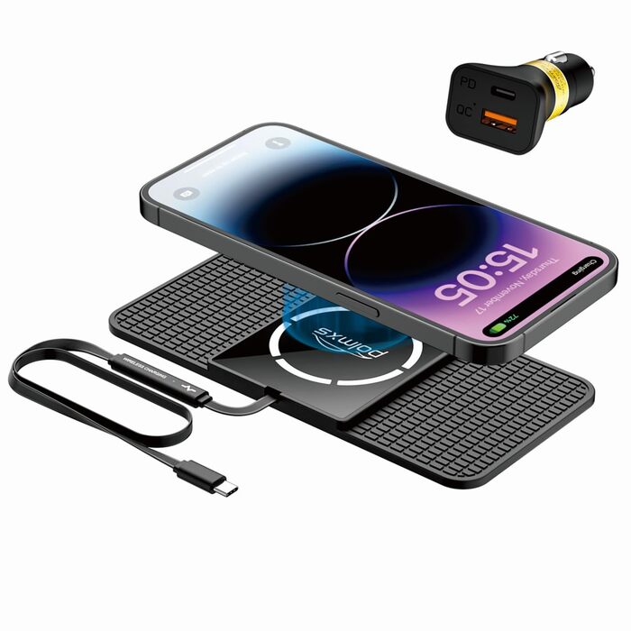 Автомобільне зарядне пристрій MagSafe Pad Polmxs: Швидка зарядка 15W, бездротова зарядка, сумісність з iPhone 17/16/15/14/13/12 (кабель 1м)