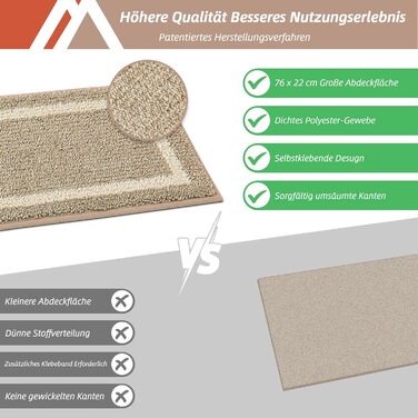 Ковзаючі килимки на сходи Cosy Homeer, 70x22 см, 15 шт., самоклеючі, антиковзаючі, машинне прання, 100% поліестер, TPE-підкладка, бежевий (4 шт.)