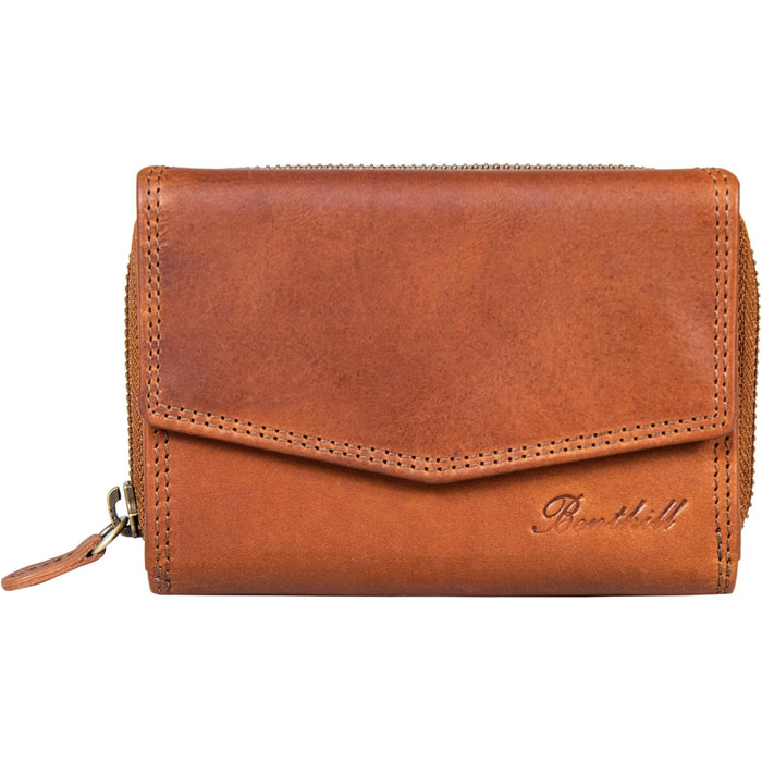Benthill Wallet for Women Leather - RFID Genuine Leather Wallet - Vintage Purse - Coin Pocket with Zipper, Color: Gray
