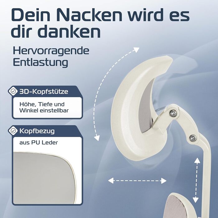 Ергономічне крісло SmartSeat для офісу та дому: регульоване, 150 кг, кремовий | Офісне, ігрове, комп'ютерне крісло