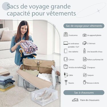 Сумка-трансформер для подорожей 50 л, 2-в-1 з водонепроникним відділенням для взуття та системою проти зминання – ідеальна для ділових поїздок та відпочинку (Сірий)