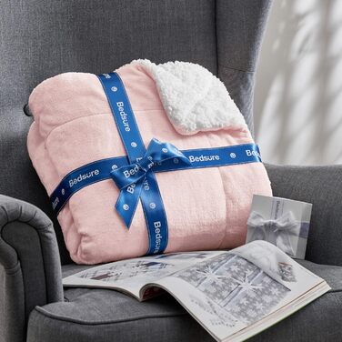 BEDSURE Плед Sherpa з вовною - теплий плед на диван, м'який накид, товстий плед для дивану, подарунок для жінок, теплий плед для дому, сірий, 150x200 см, XL (Рожевий A, 220 x 240 см)